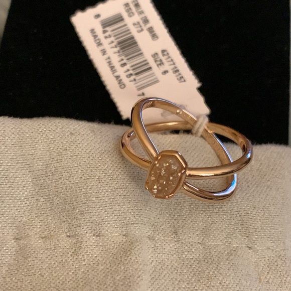 Kendra Scott Emilie Double Rose Gold Sand Drusy Band Ring - Picture 1 of 5